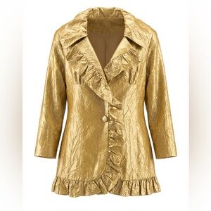 Terramina Collection New York Metallic Gold Ruffled Jacket Size 12
